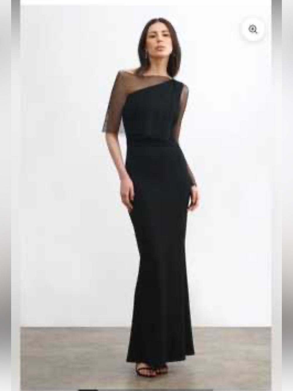 MARELLA Black One-Shoulder Sheer-Sleeve Evening Dress
